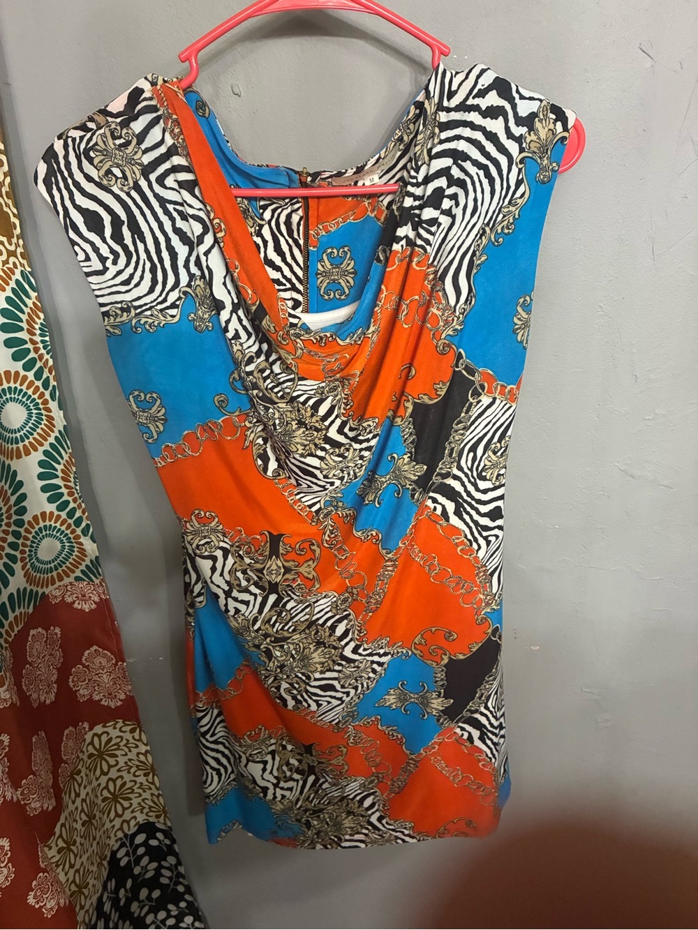 jonathan martin Orange & Blue Patterned Cowl Neck Dress
